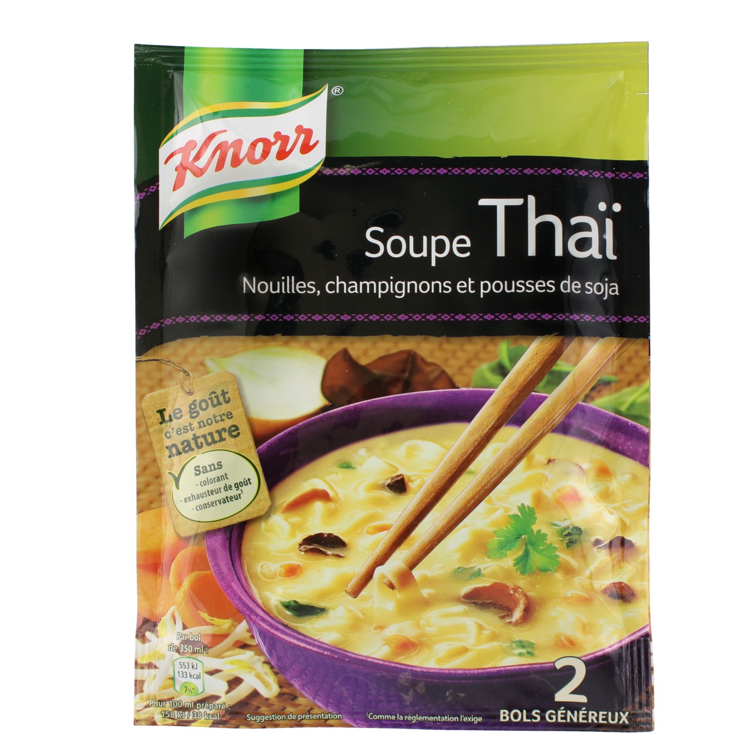 Soupe thai nouilles champigons et pousses de soja